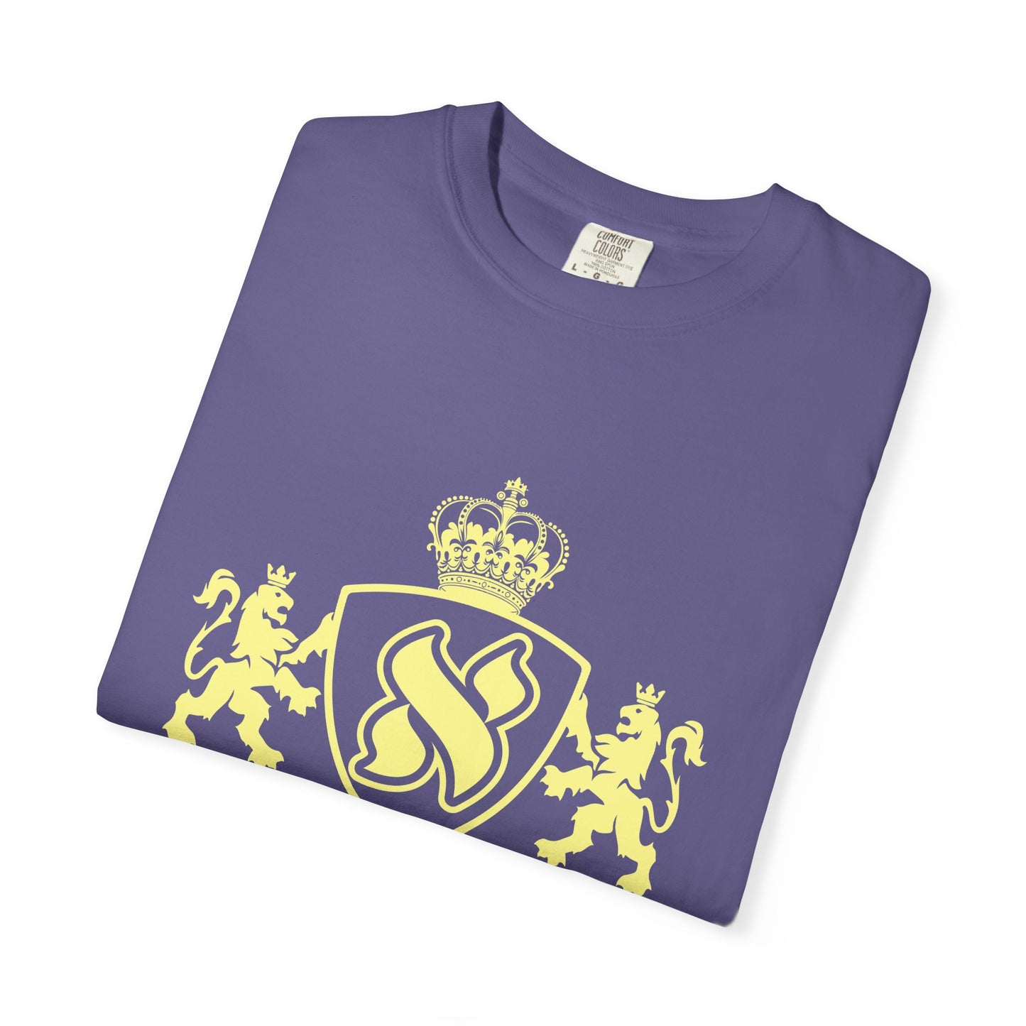 Garment-Dyed Unisex T-Shirt with Regal Crest Design, Soft Casual Tee, Graphic Shirt for All Occasions, Perfect Gift for him or her