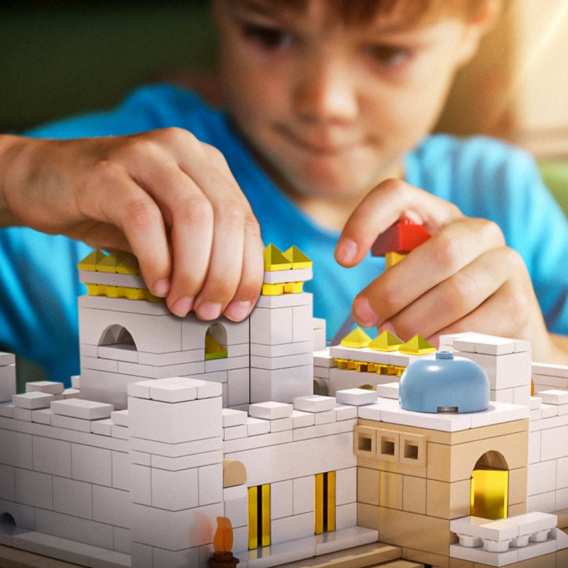 Aleph Brick Bais Beit Bet Hamikdash build set boy playing room scene 2 zoom lit