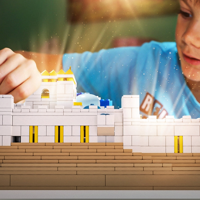 Aleph Brick Bais Beit Bet Hamikdash build set boy playing room scene zoom lit