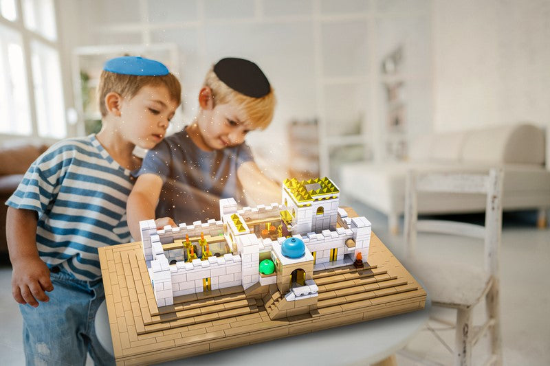 Aleph Brick Bais Beit Bet Hamikdash build set boys playing room scene 3 zoom lit